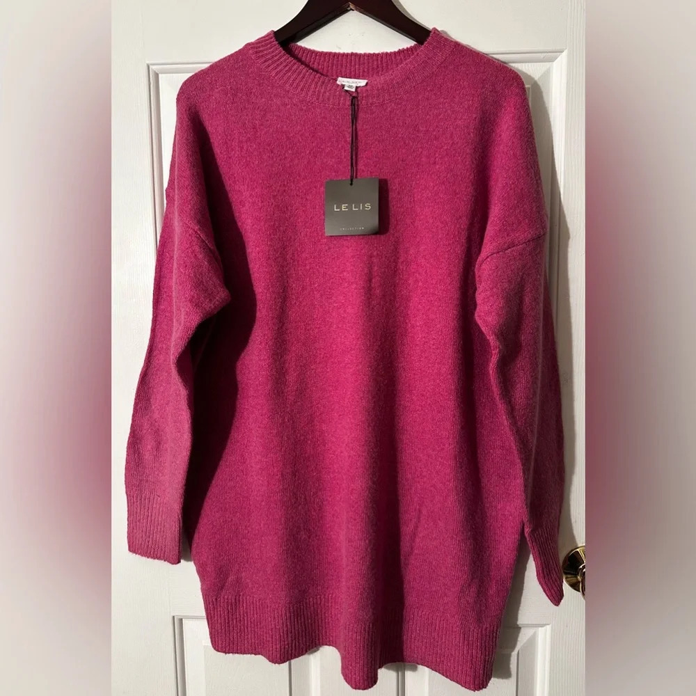 NWT LE LIS Hot Pink Oversized XS Wool Blend Crew Neck SOFT LIKE CASHMERE Sweater